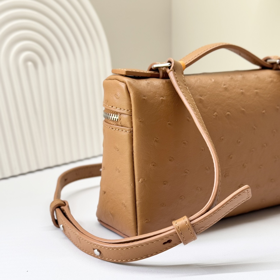 L19 Extra Pocket Tan Ostrich Leather Crossbodyy bag brown