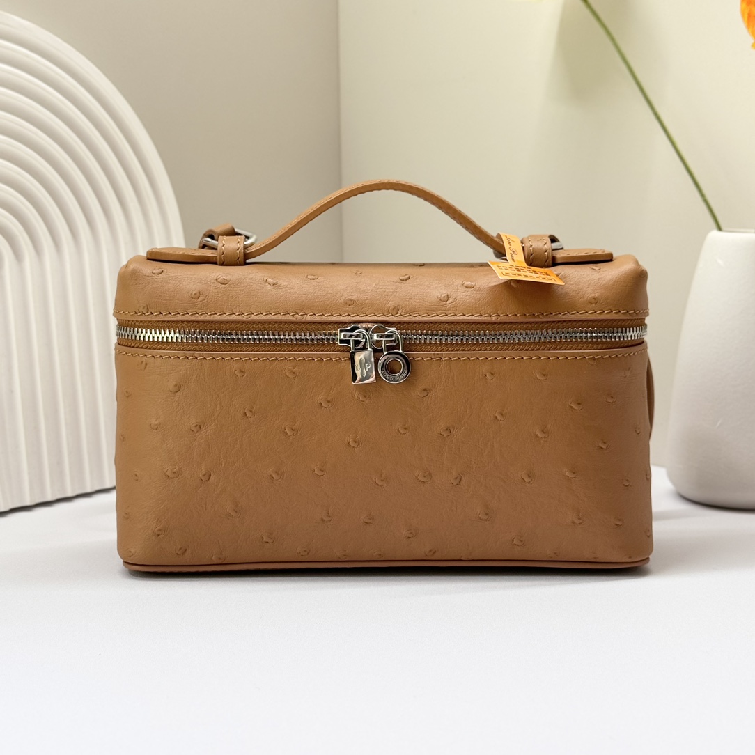 L19 Extra Pocket Tan Ostrich Leather Crossbodyy bag brown