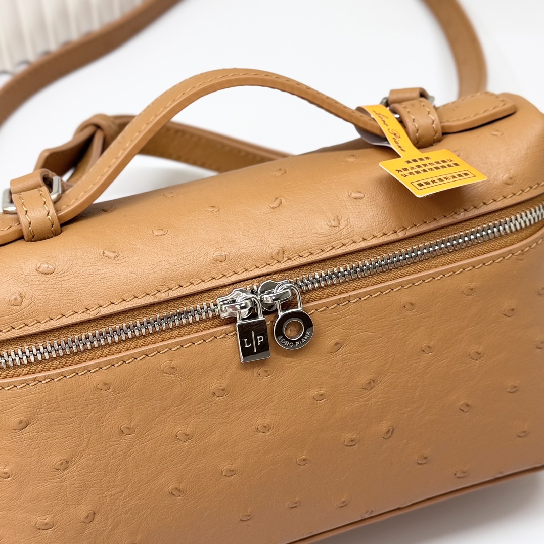 L19 Extra Pocket Tan Ostrich Leather Crossbodyy bag brown
