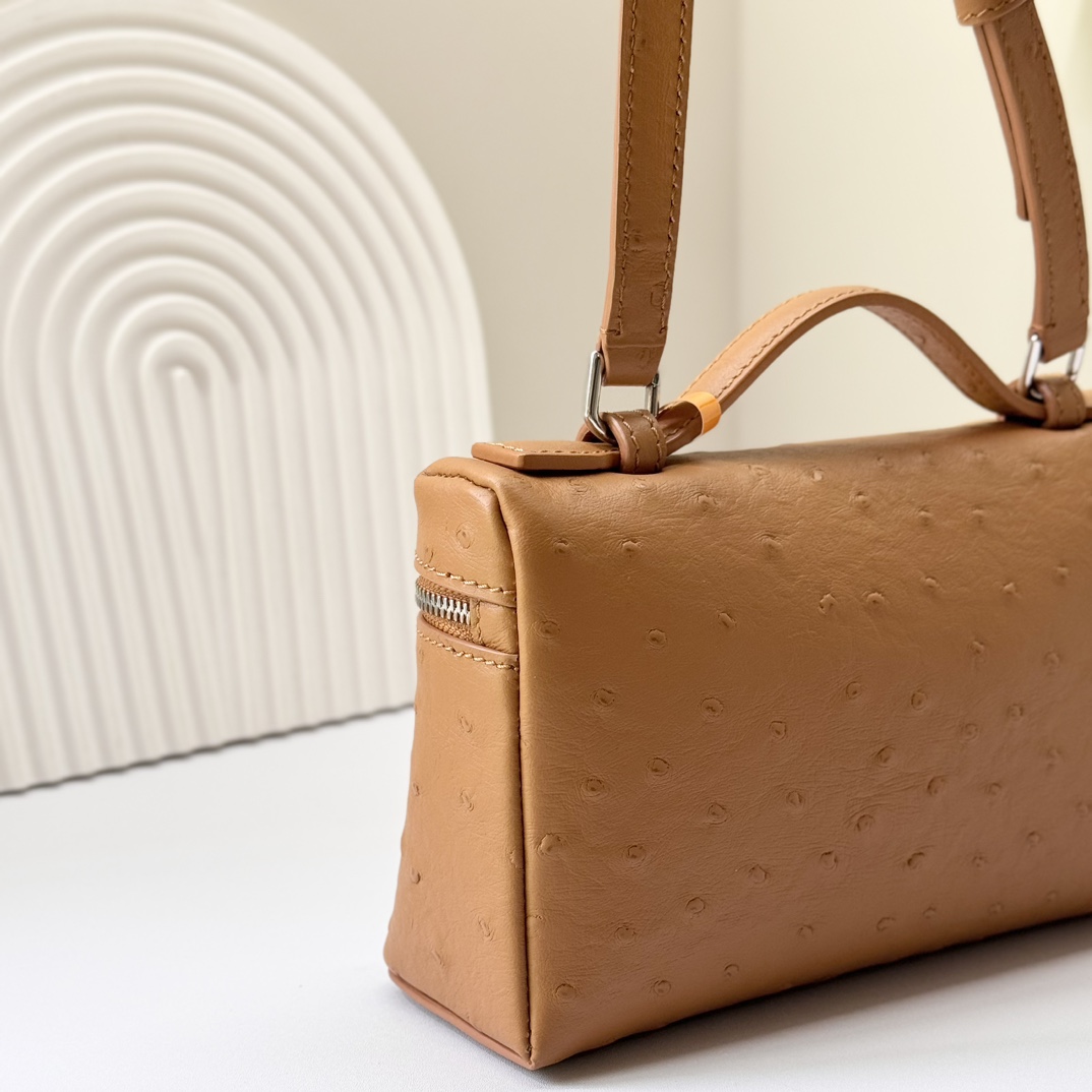 L19 Extra Pocket Tan Ostrich Leather Crossbodyy bag brown