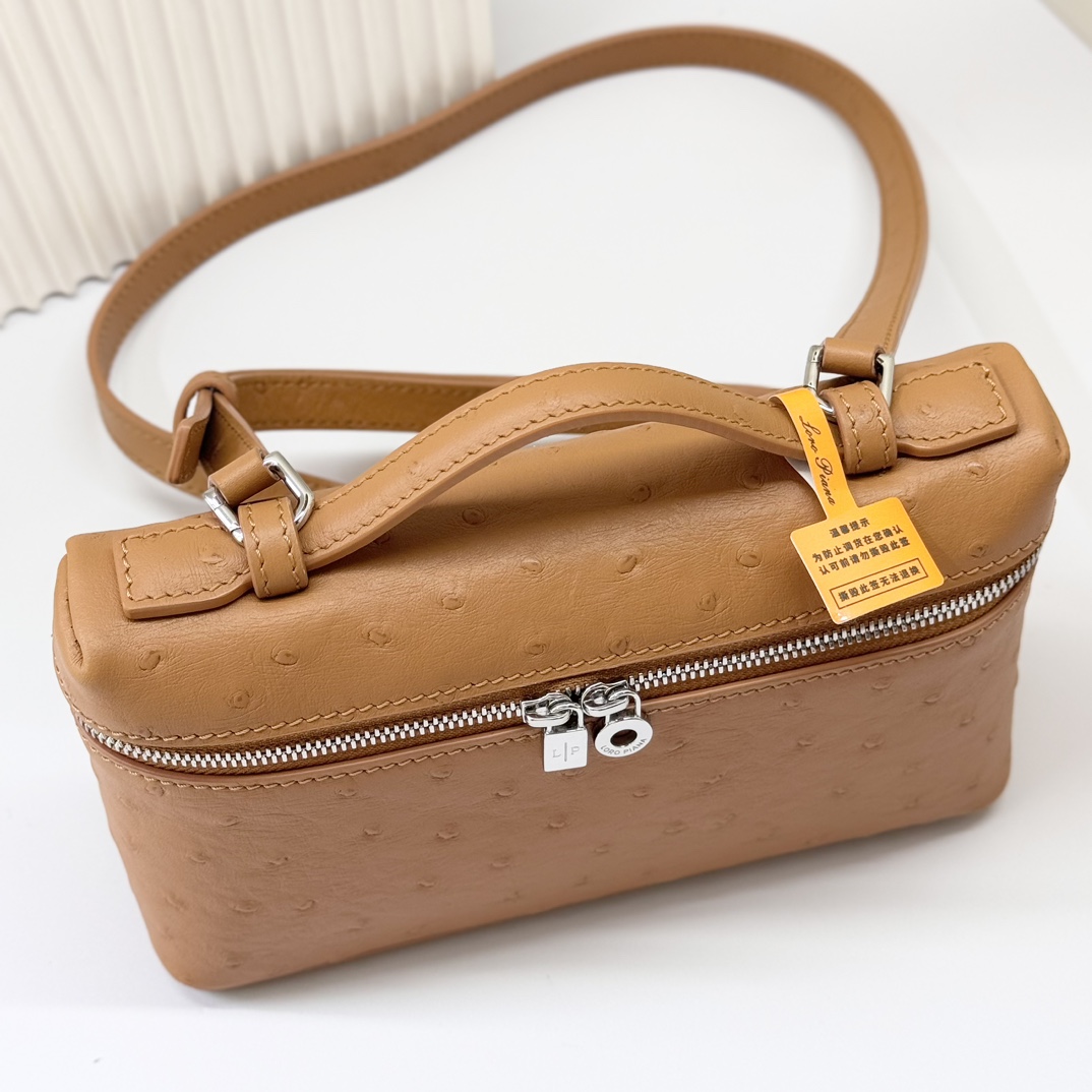 L19 Extra Pocket Tan Ostrich Leather Crossbodyy bag brown