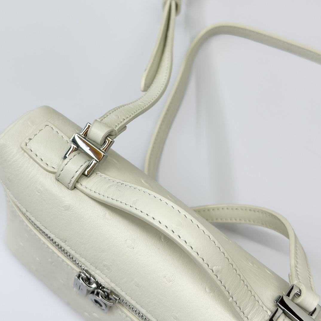 L19 Extra Pocket Tan Ostrich Leather Crossbodyy bag white