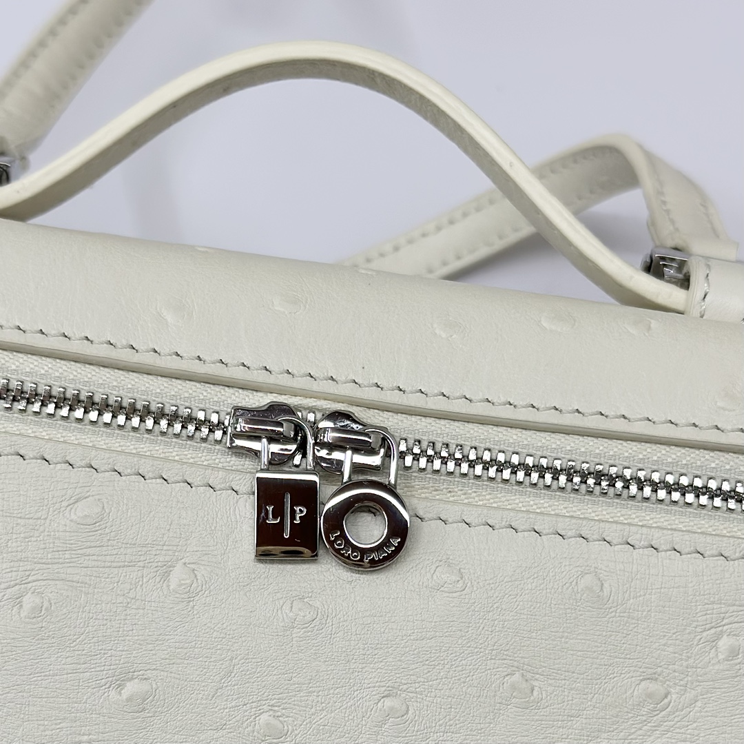 L19 Extra Pocket Tan Ostrich Leather Crossbodyy bag white