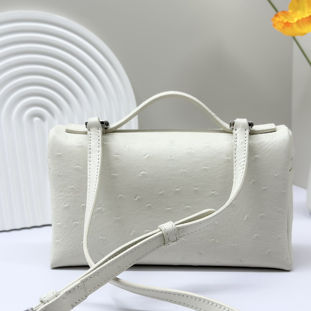 L19 Extra Pocket Tan Ostrich Leather Crossbodyy bag white