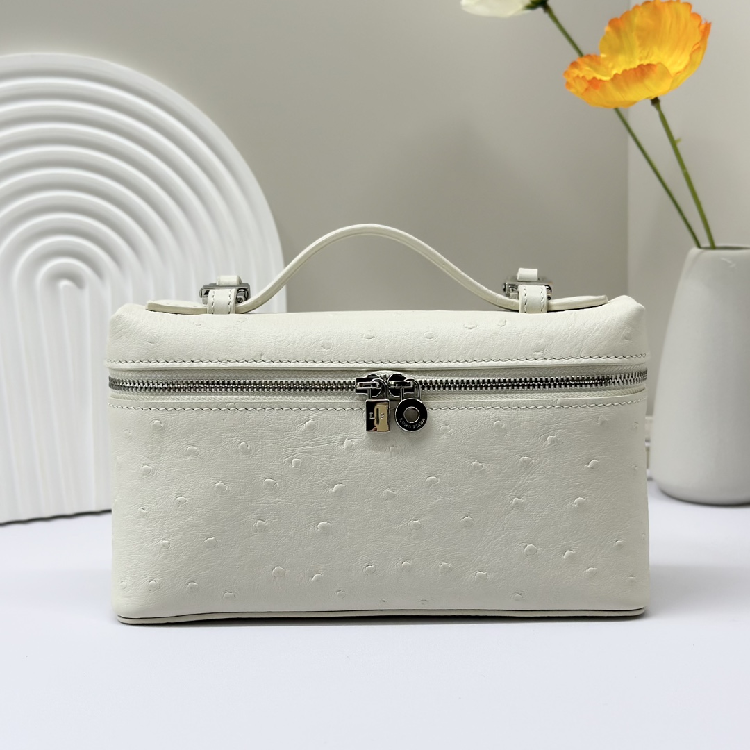 L19 Extra Pocket Tan Ostrich Leather Crossbodyy bag white