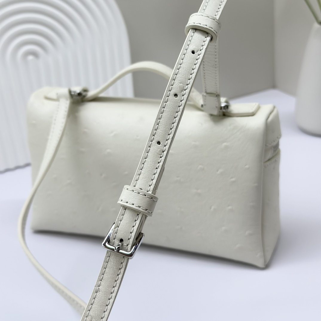 L19 Extra Pocket Tan Ostrich Leather Crossbodyy bag white