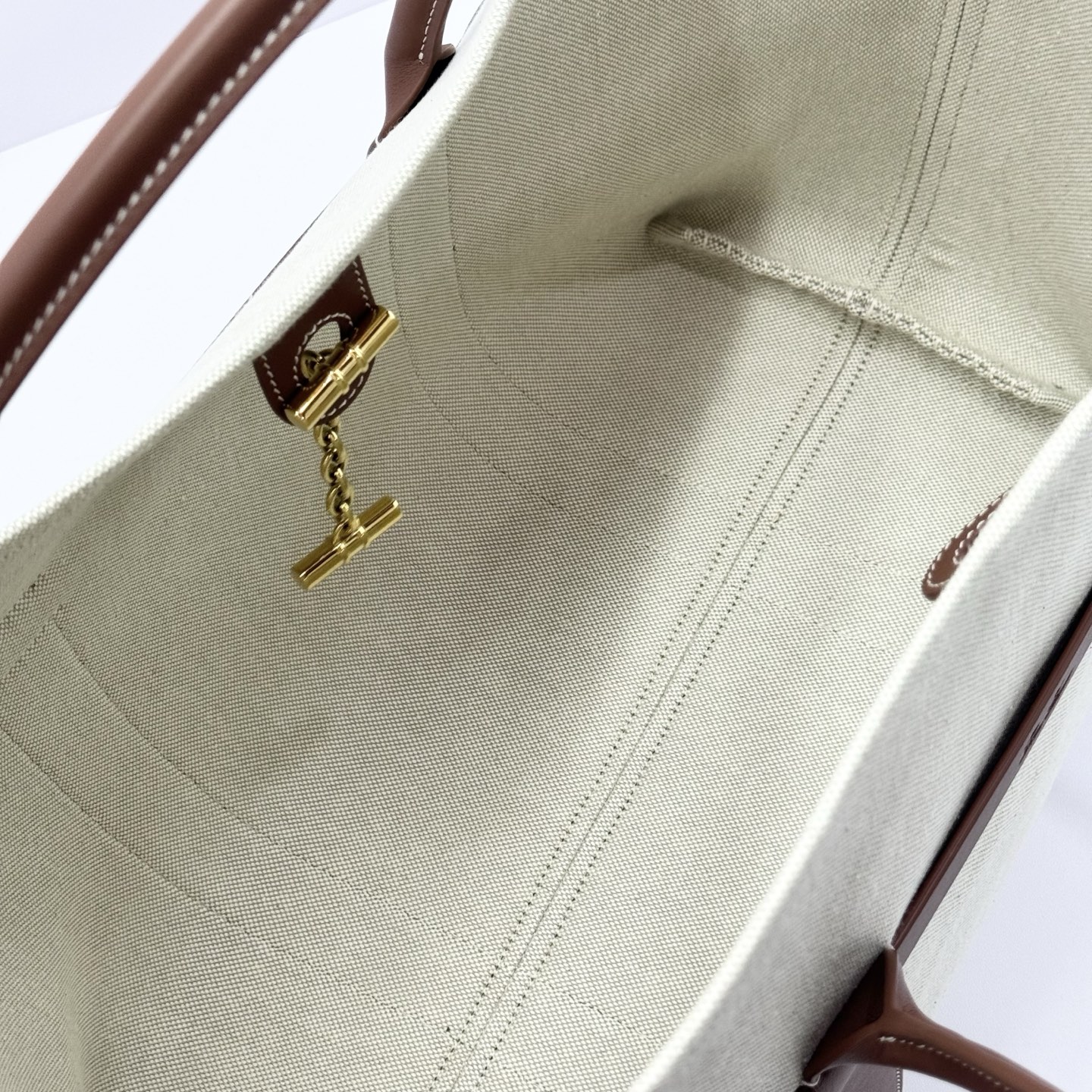 Loro Piana Ghiera Shopper Small Cotton, Linen Natural/Caramel