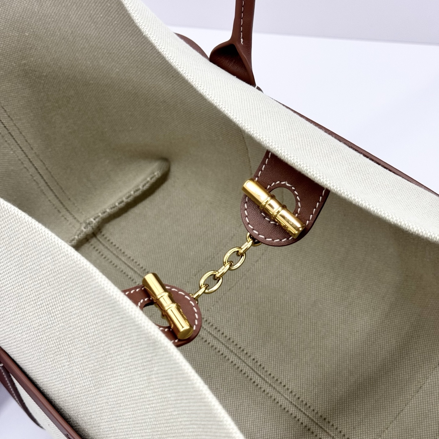 Loro Piana Ghiera Shopper Small Cotton, Linen Natural/Caramel