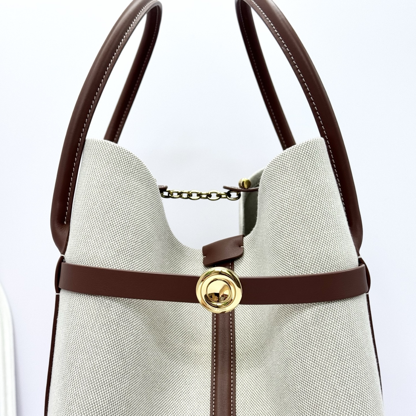 Loro Piana Ghiera Shopper Small Cotton, Linen Natural/Caramel