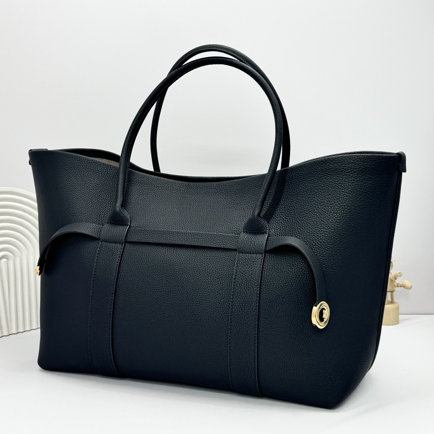Loro Piana Ghiera Shopper Large Calfskin Blue Navy/Sun Gold | Loro Pian