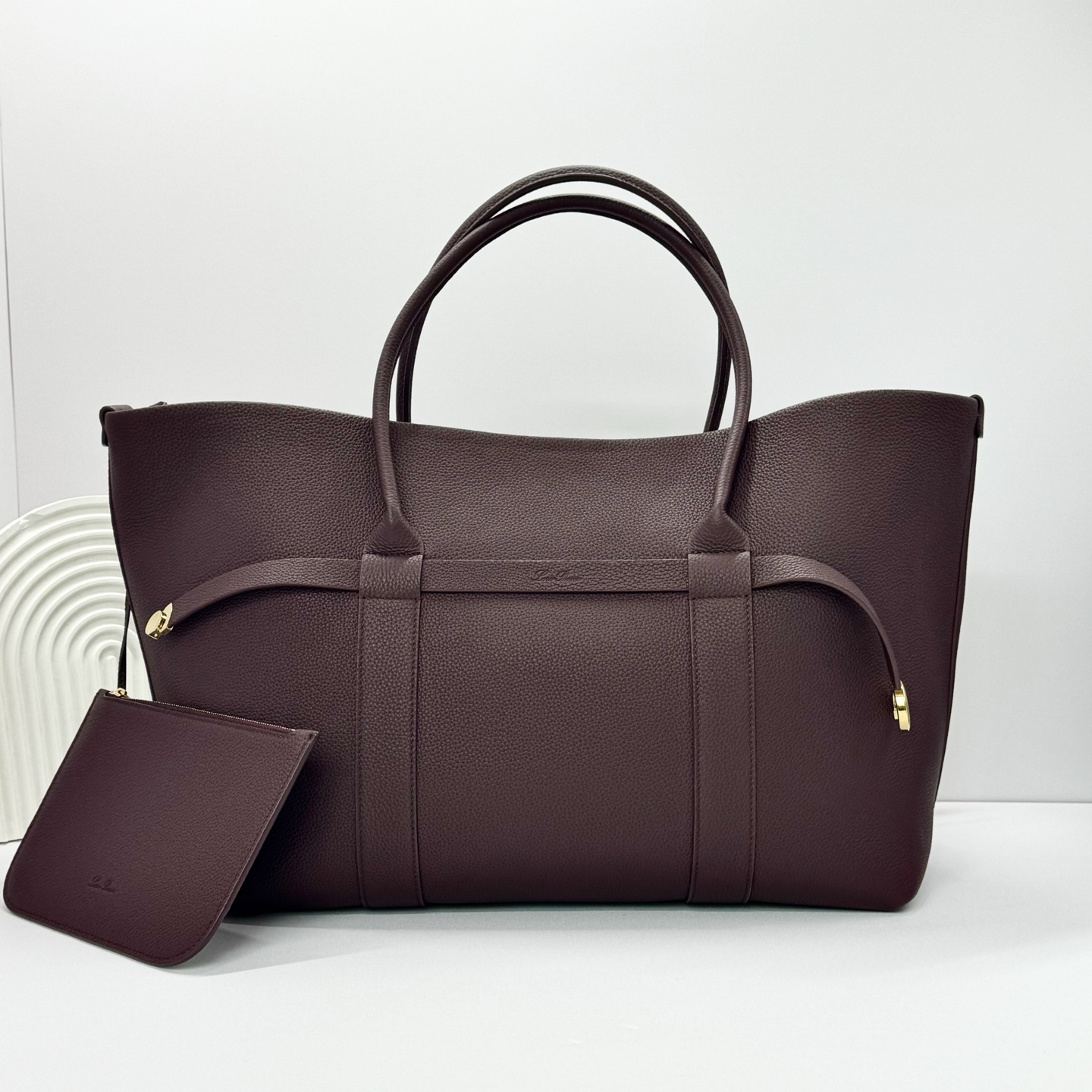 Loro Piana Ghiera Shopper Large Calfskin Azuki Beans/Sun Gold | Loro
