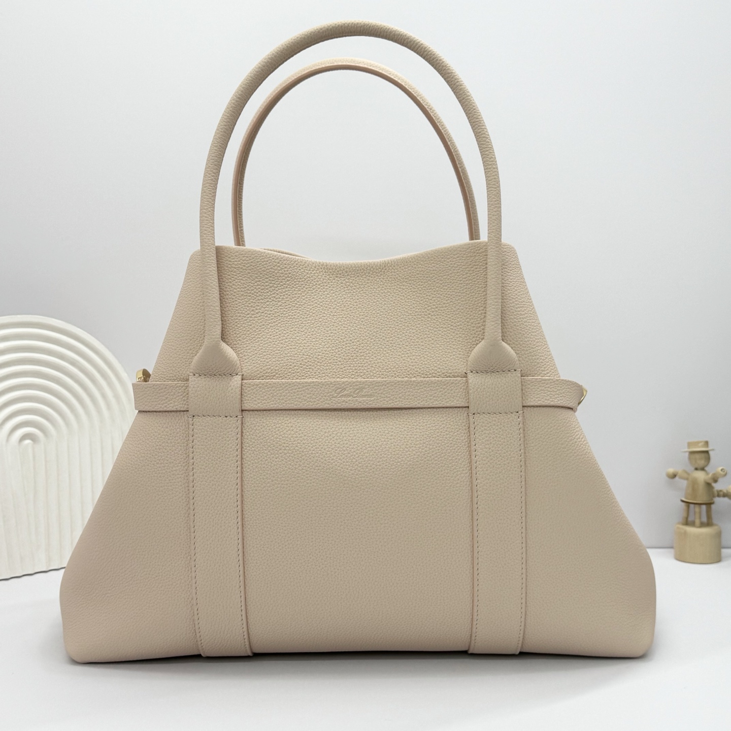 Loro Piana Ghiera Shopper Large Calfskin Fume Taupe/Sun Gold | Loro Piana
