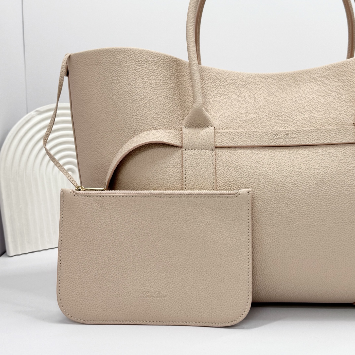 Loro Piana Ghiera Shopper Large Calfskin Fume Taupe/Sun Gold | Loro Piana