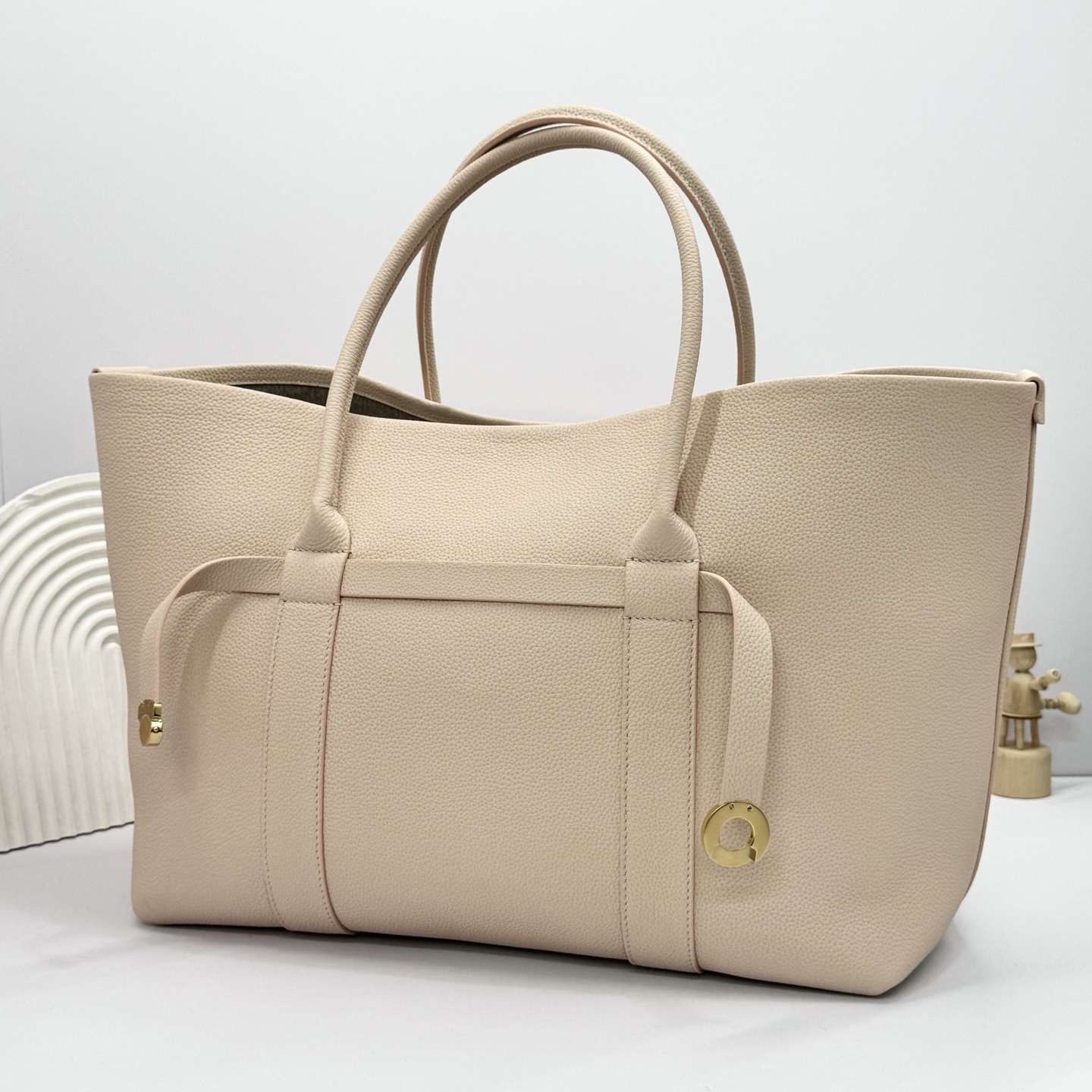 Loro Piana Ghiera Shopper Large Calfskin Fume Taupe/Sun Gold | Loro Piana