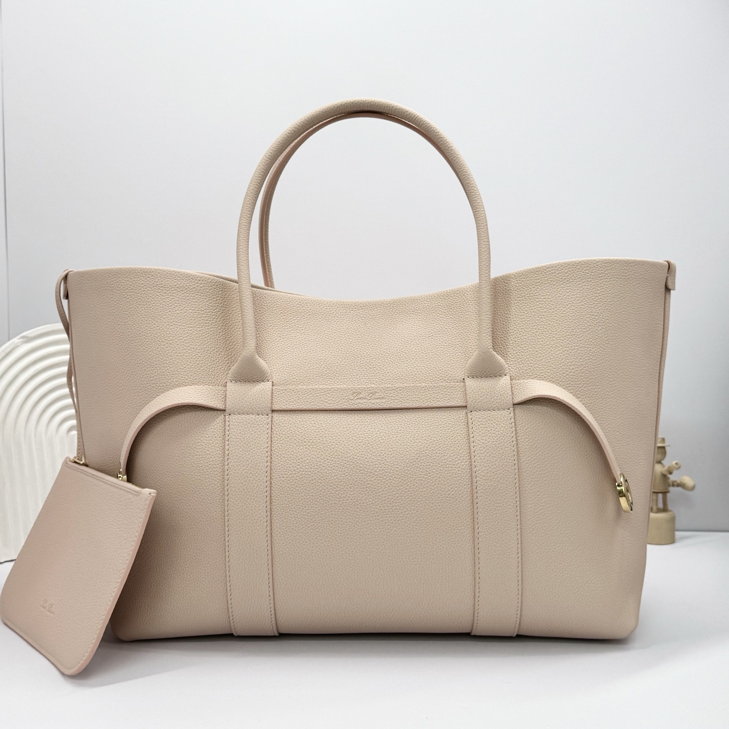 Loro Piana Ghiera Shopper Large Calfskin Fume Taupe/Sun Gold | Loro Piana