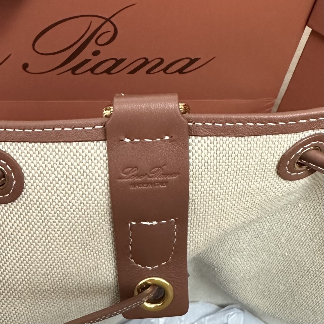 Loro Piana Extra Drawstring backpack L27 Cotton, Linen Natural/Caramel