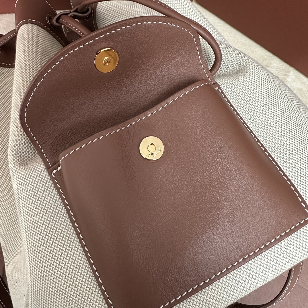 Loro Piana Extra Drawstring backpack L27 Cotton, Linen Natural/Caramel