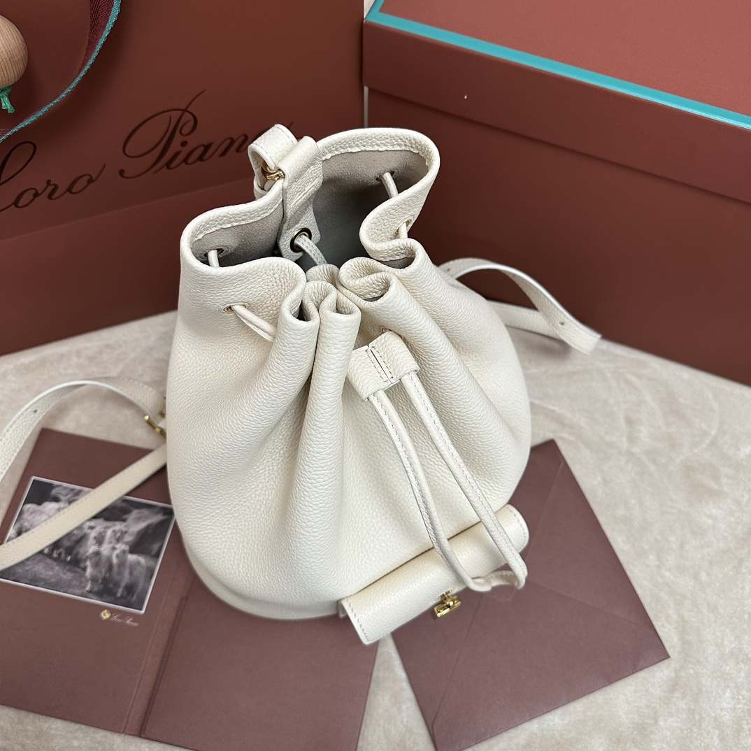 Loro Piana Drawstring Leather Backpack | white