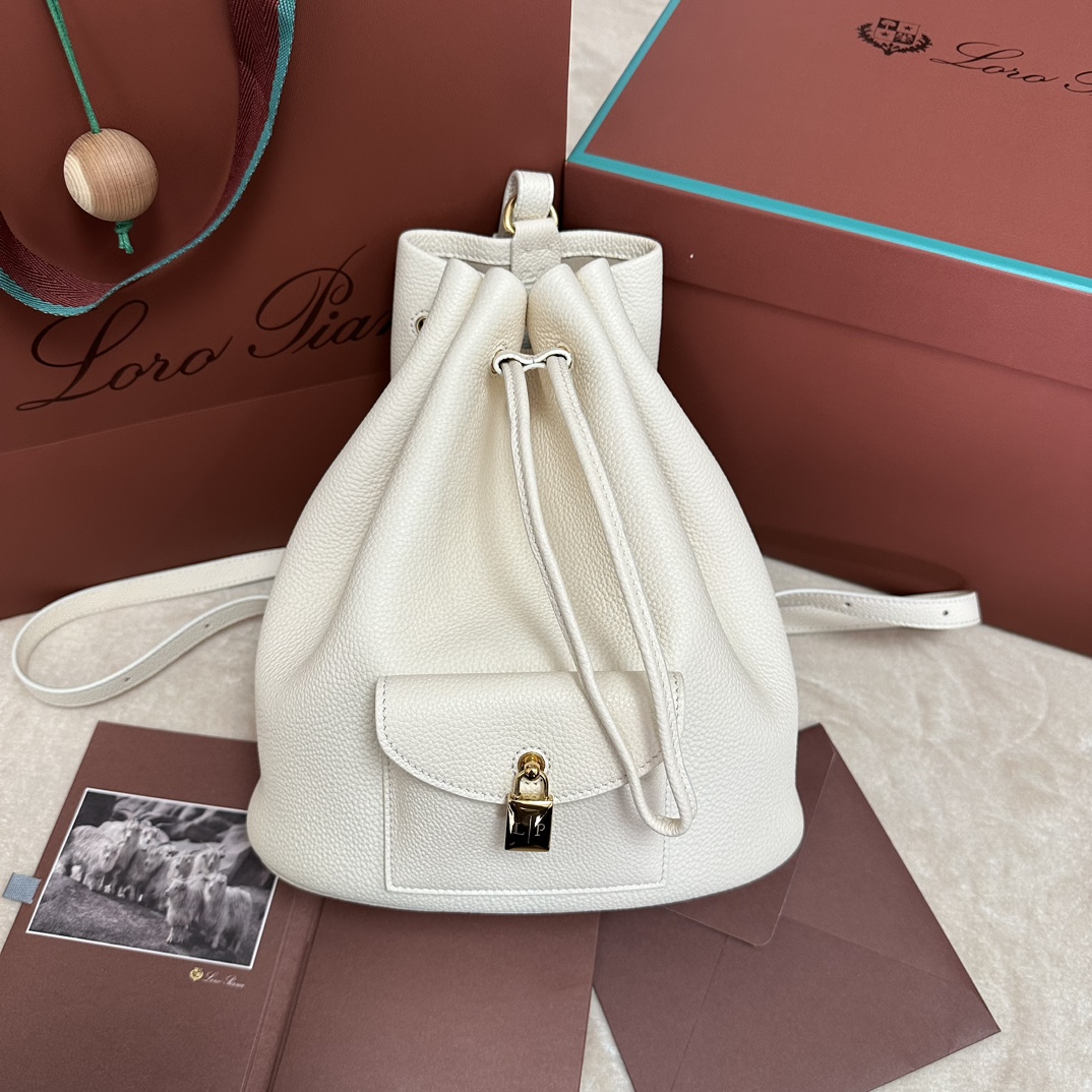 Loro Piana Drawstring Leather Backpack | white