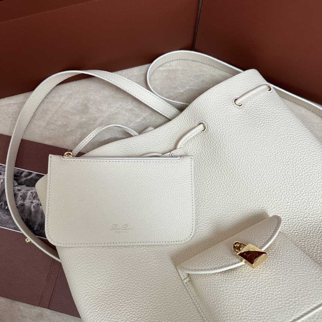 Loro Piana Drawstring Leather Backpack | white