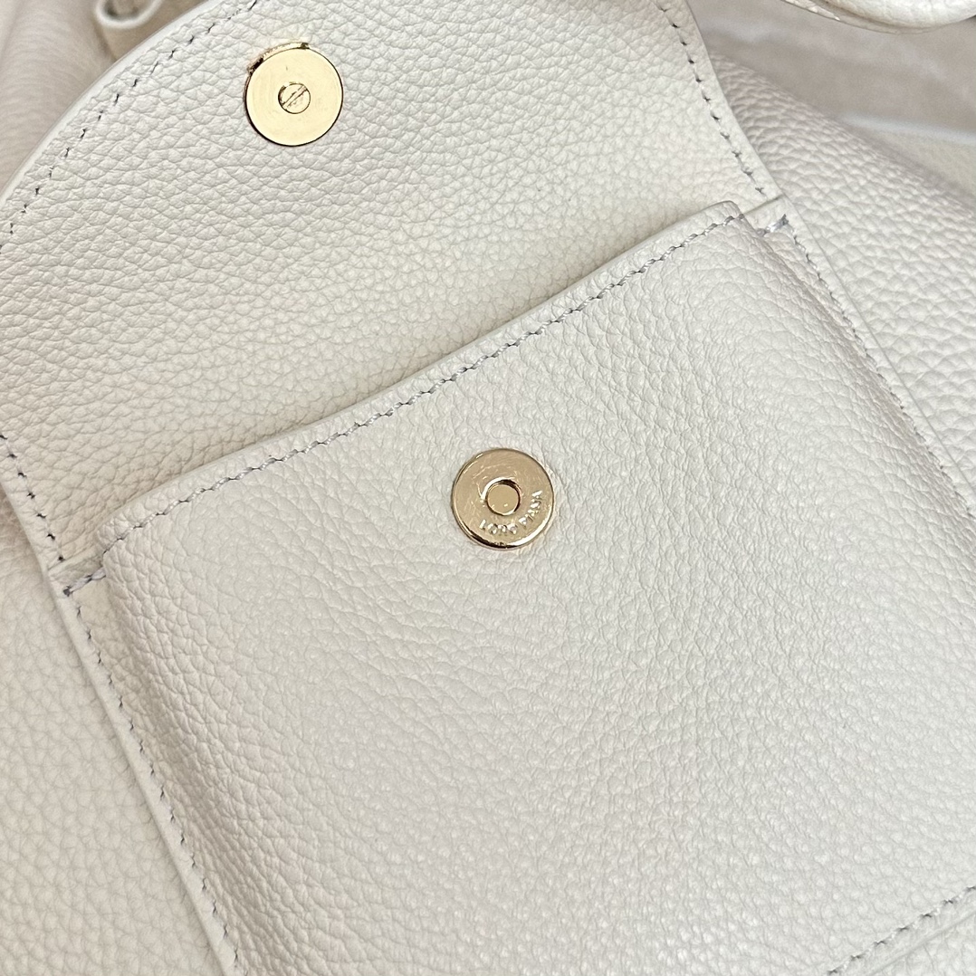 Loro Piana Drawstring Leather Backpack | white