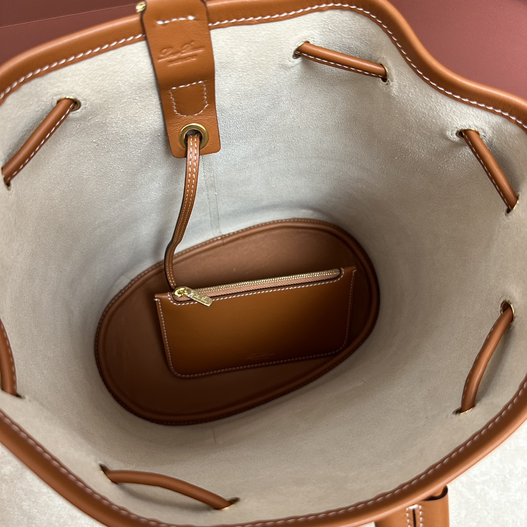 Loro Piana Drawstring Leather Backpack | Brown