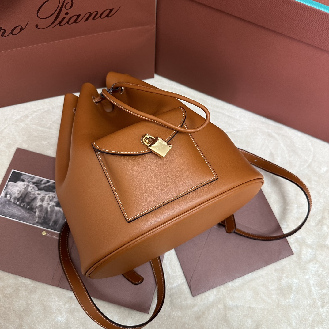 Loro Piana Drawstring Leather Backpack | Brown