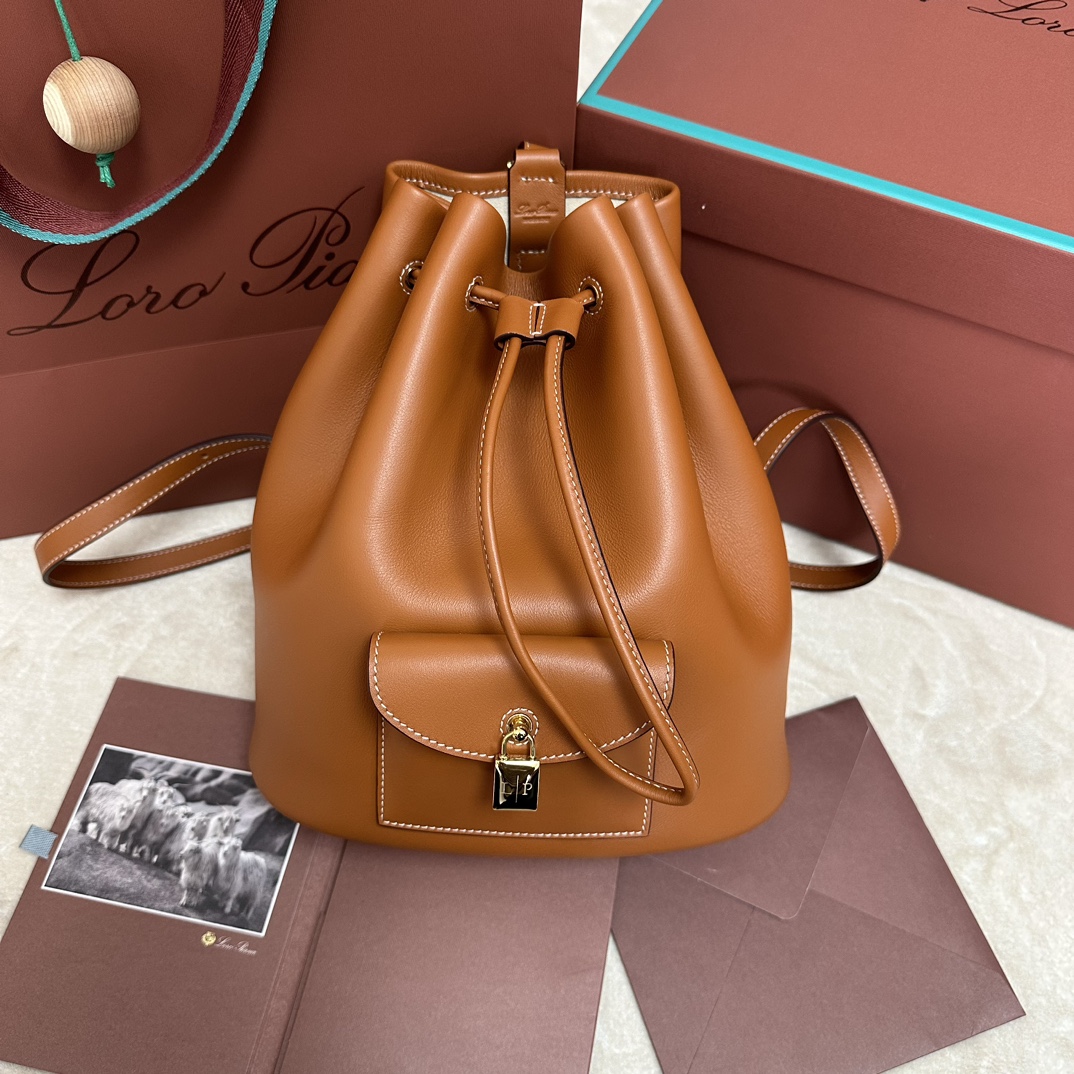 Loro Piana Drawstring Leather Backpack | Brown