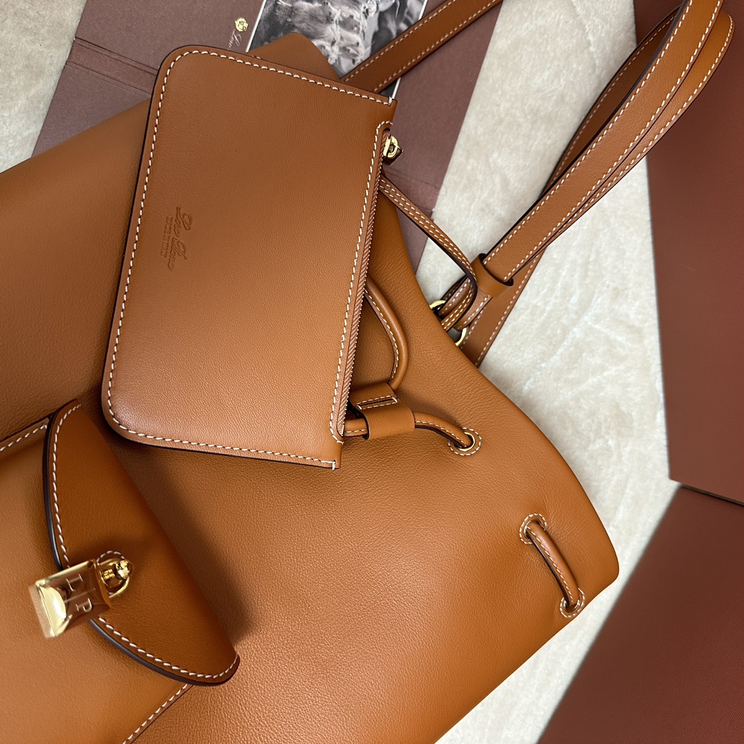 Loro Piana Drawstring Leather Backpack | Brown