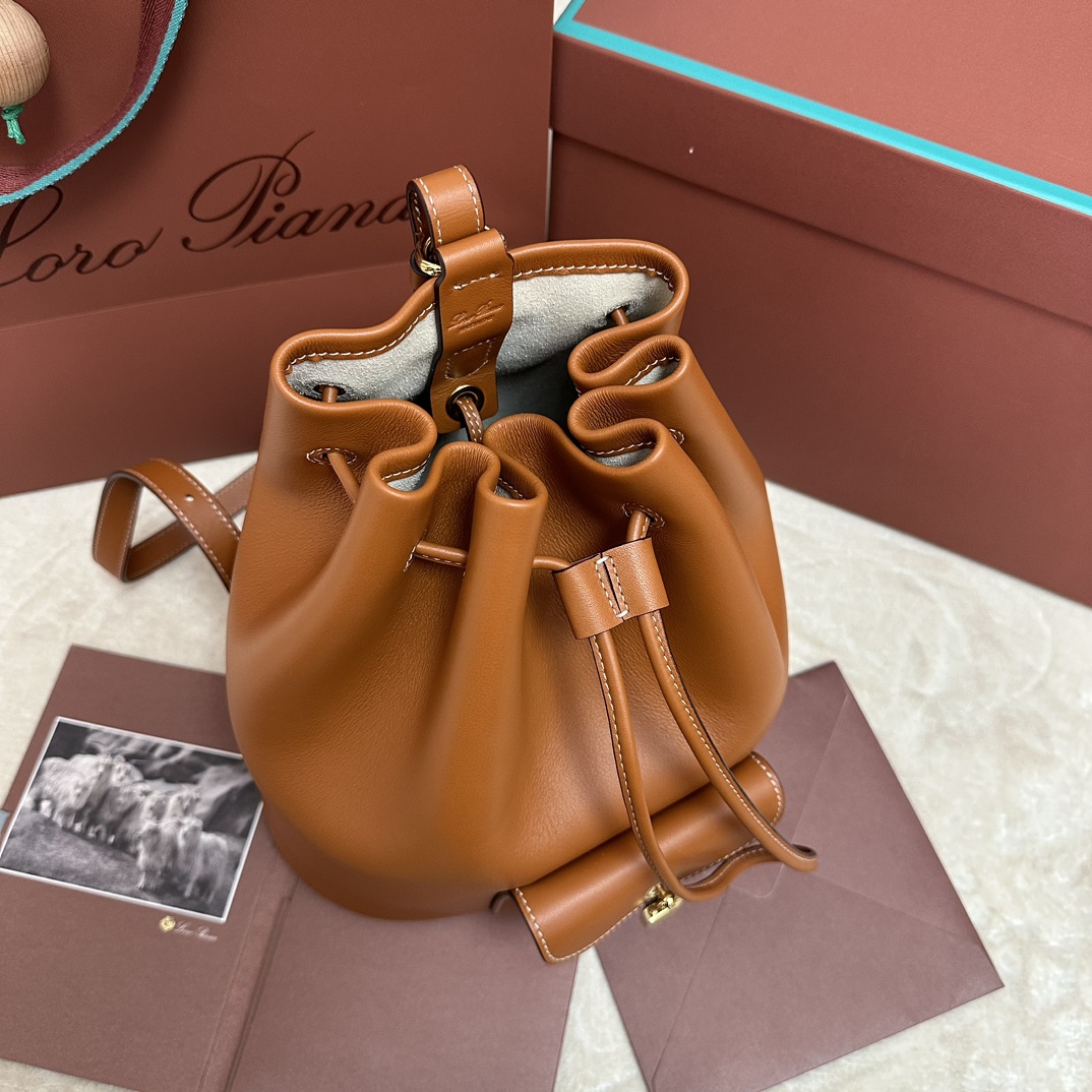 Loro Piana Drawstring Leather Backpack | Brown