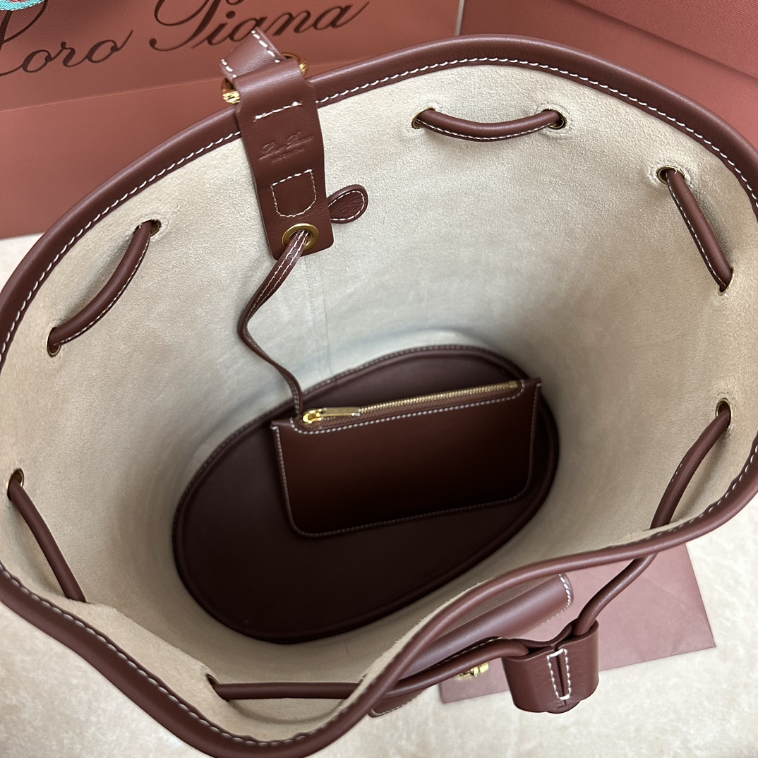 Loro Piana Drawstring Leather Backpack | red Brown