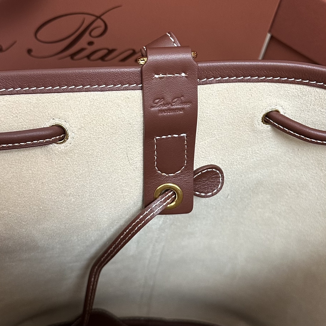 Loro Piana Drawstring Leather Backpack | red Brown