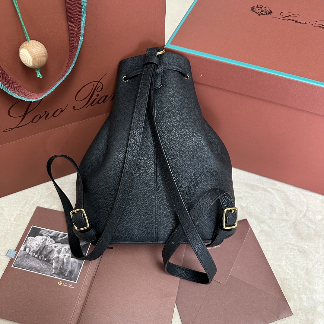 Loro Piana Extra Drawstring backpack L27 Calfskin Blue Navy/Sun Gold |