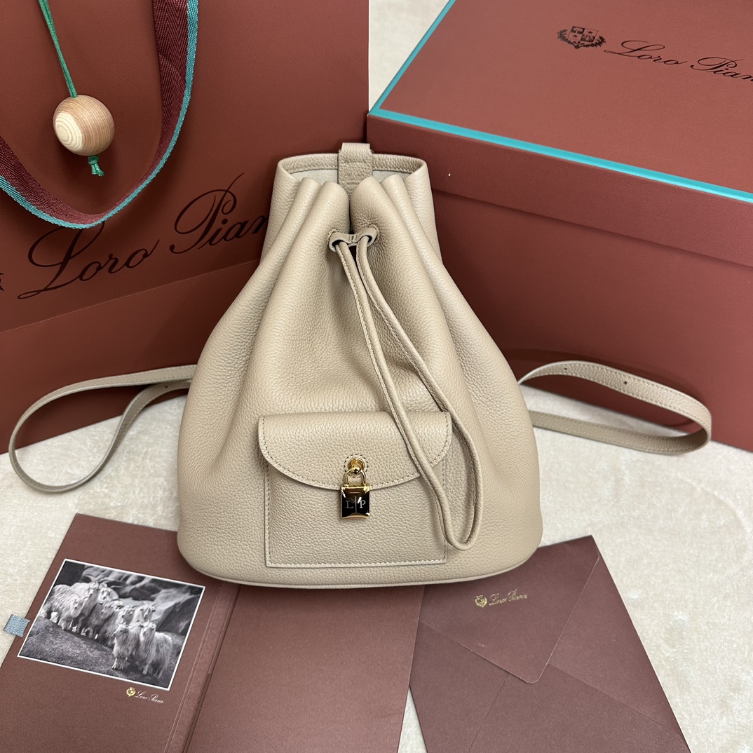 Loro Piana Extra Drawstring backpack L27 Calfskin Whisper White/Sun