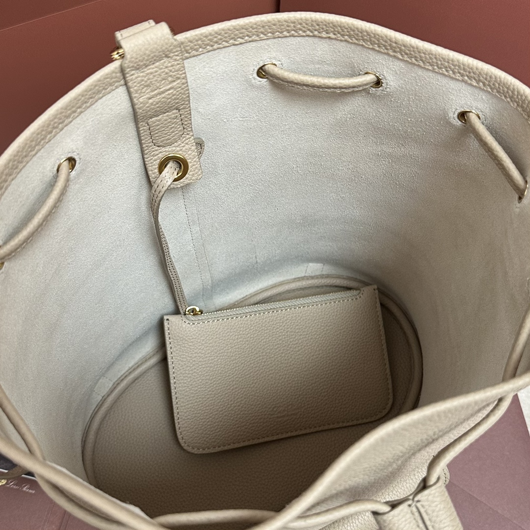 Loro Piana Extra Drawstring backpack L27 Calfskin Whisper White/Sun