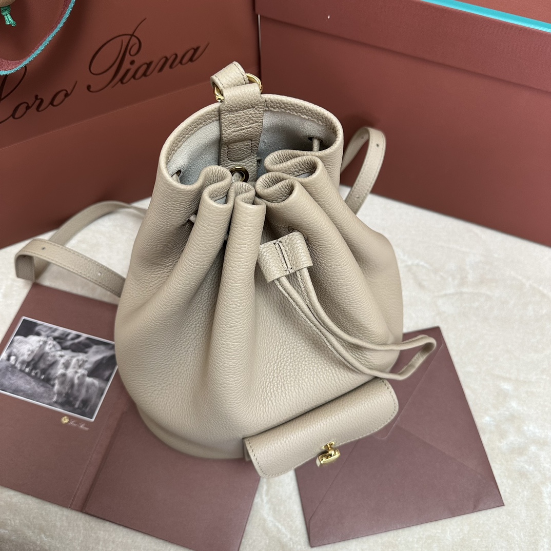 Loro Piana Extra Drawstring backpack L27 Calfskin Whisper White/Sun