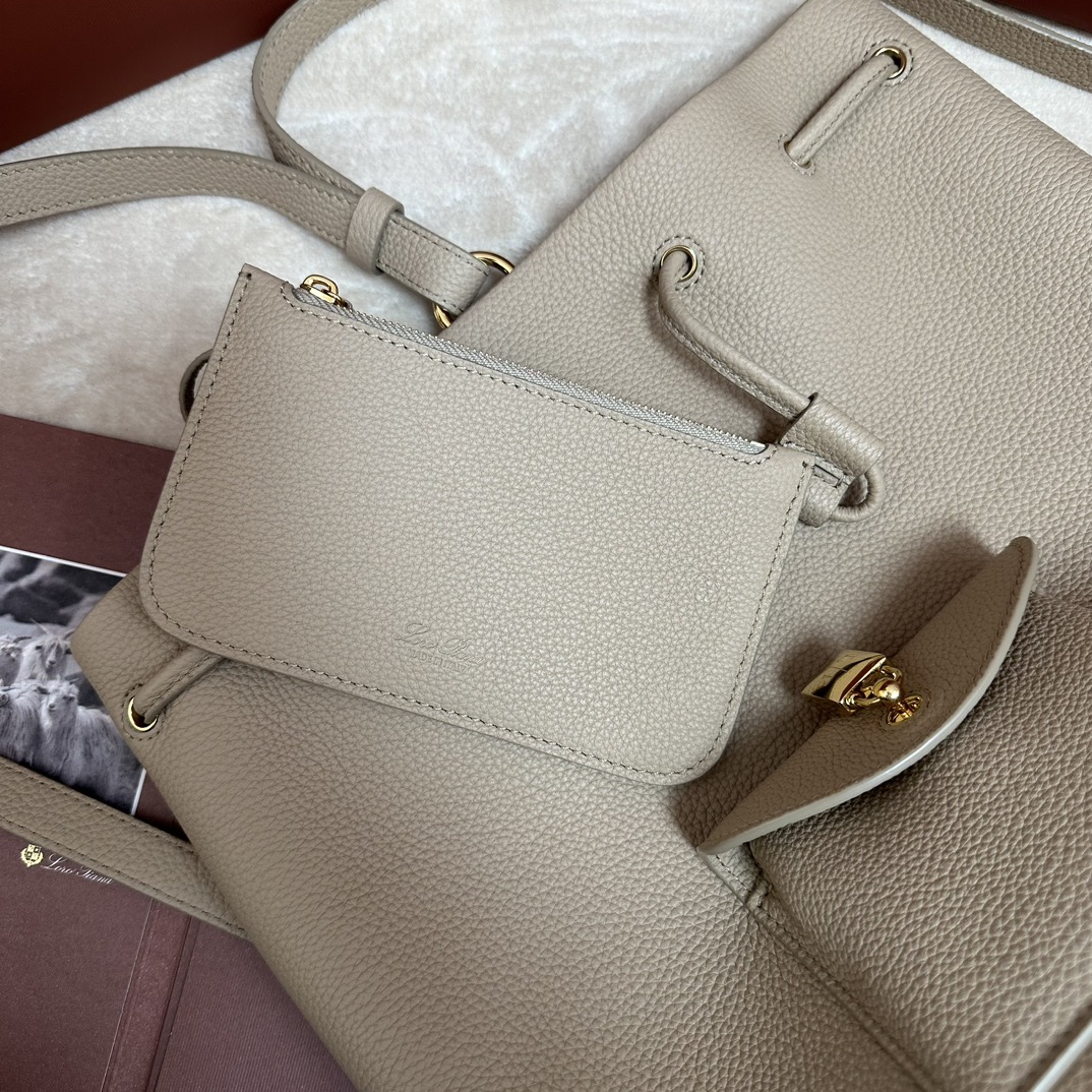 Loro Piana Extra Drawstring backpack L27 Calfskin Whisper White/Sun