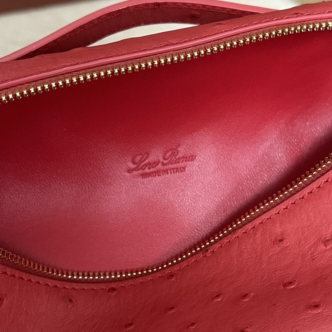 Loro Piana Pouch L19 Ostrich Leather Top-Handle Pouch Bag - red pink