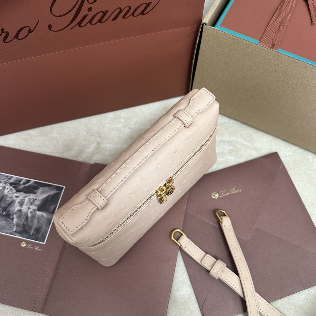 Loro Piana Extra Pocket L19 Pouch Beige  pink Ostrich Gold ...