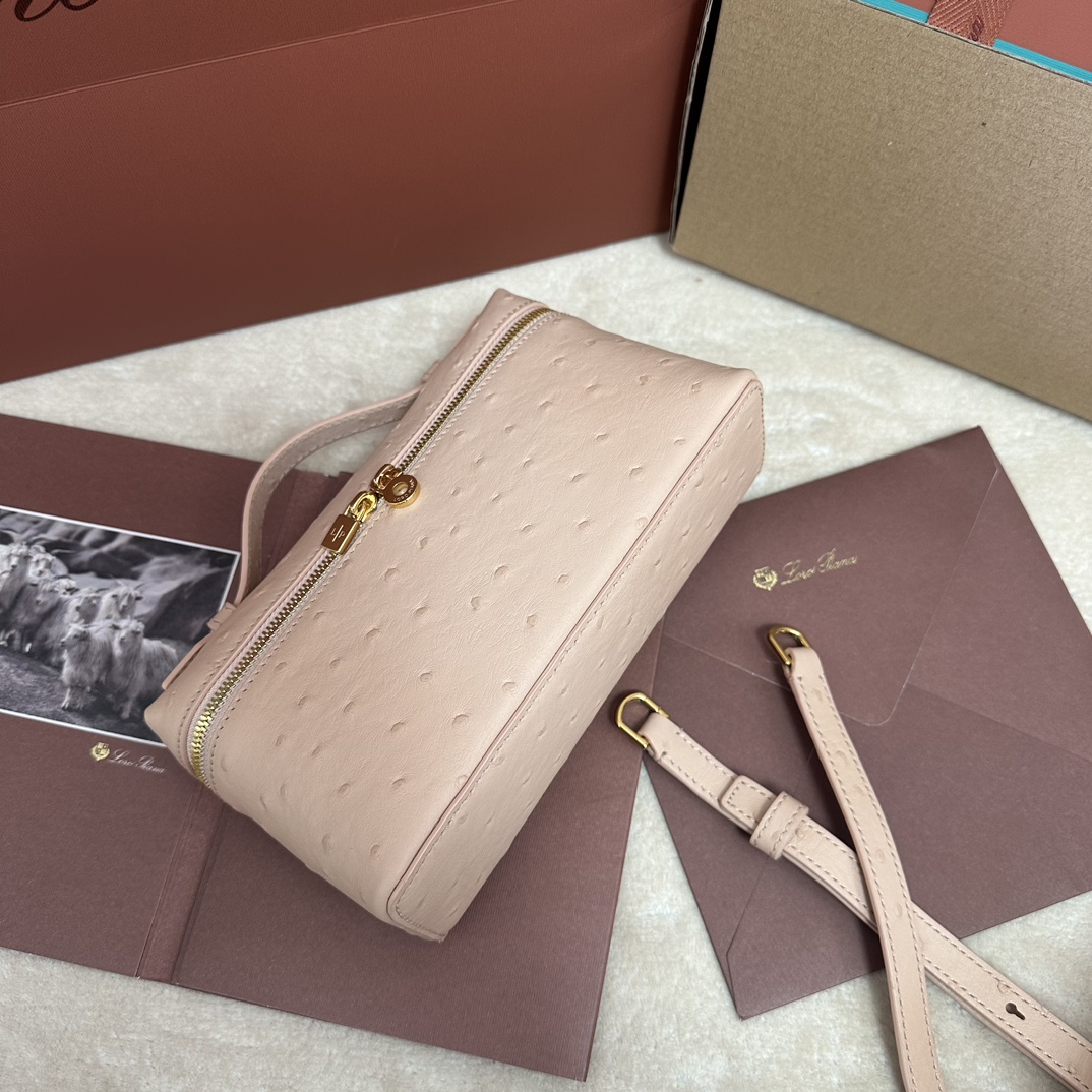 Loro Piana Extra Pocket L19 Pouch Beige  pink Ostrich Gold ...