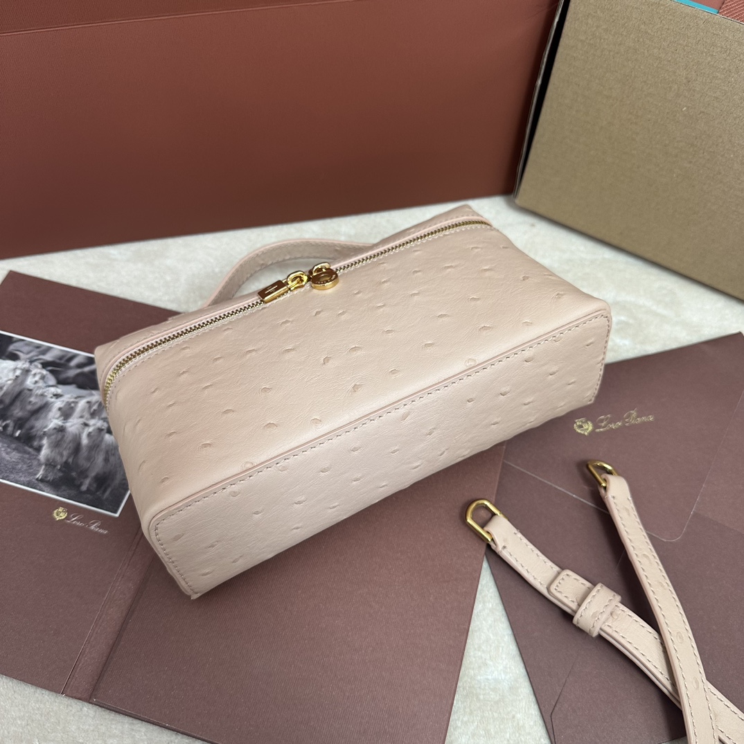 Loro Piana Extra Pocket L19 Pouch Beige  pink Ostrich Gold ...
