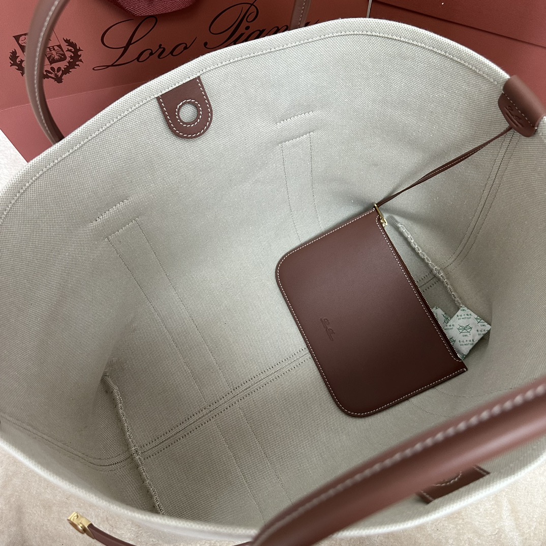 Loro Piana Ghiera Shopper Small Cotton, Linen Natural/Caramel