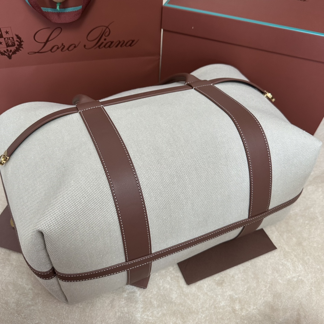 Loro Piana Ghiera Shopper Small Cotton, Linen Natural/Caramel