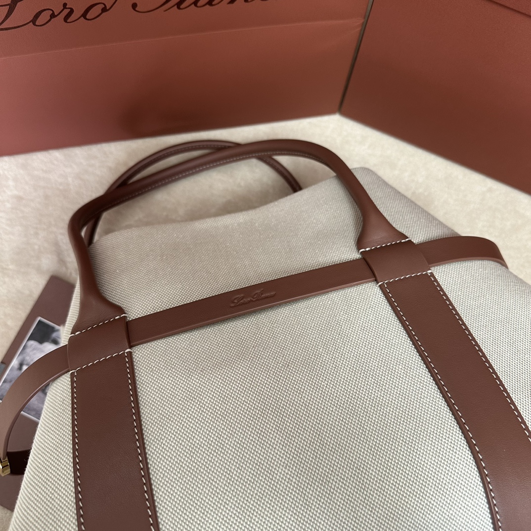 Loro Piana Ghiera Shopper Small Cotton, Linen Natural/Caramel
