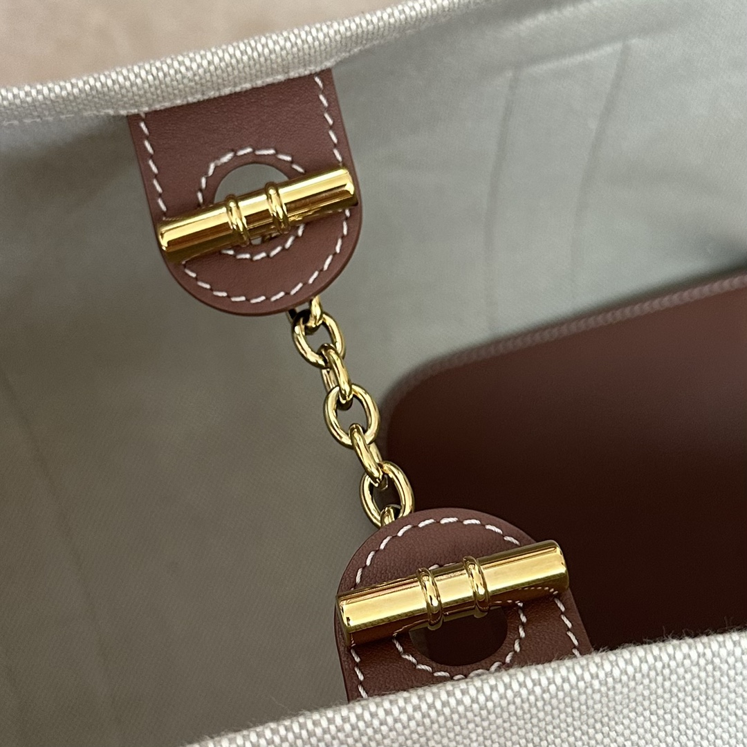 Loro Piana Ghiera Shopper Small Cotton, Linen Natural/Caramel