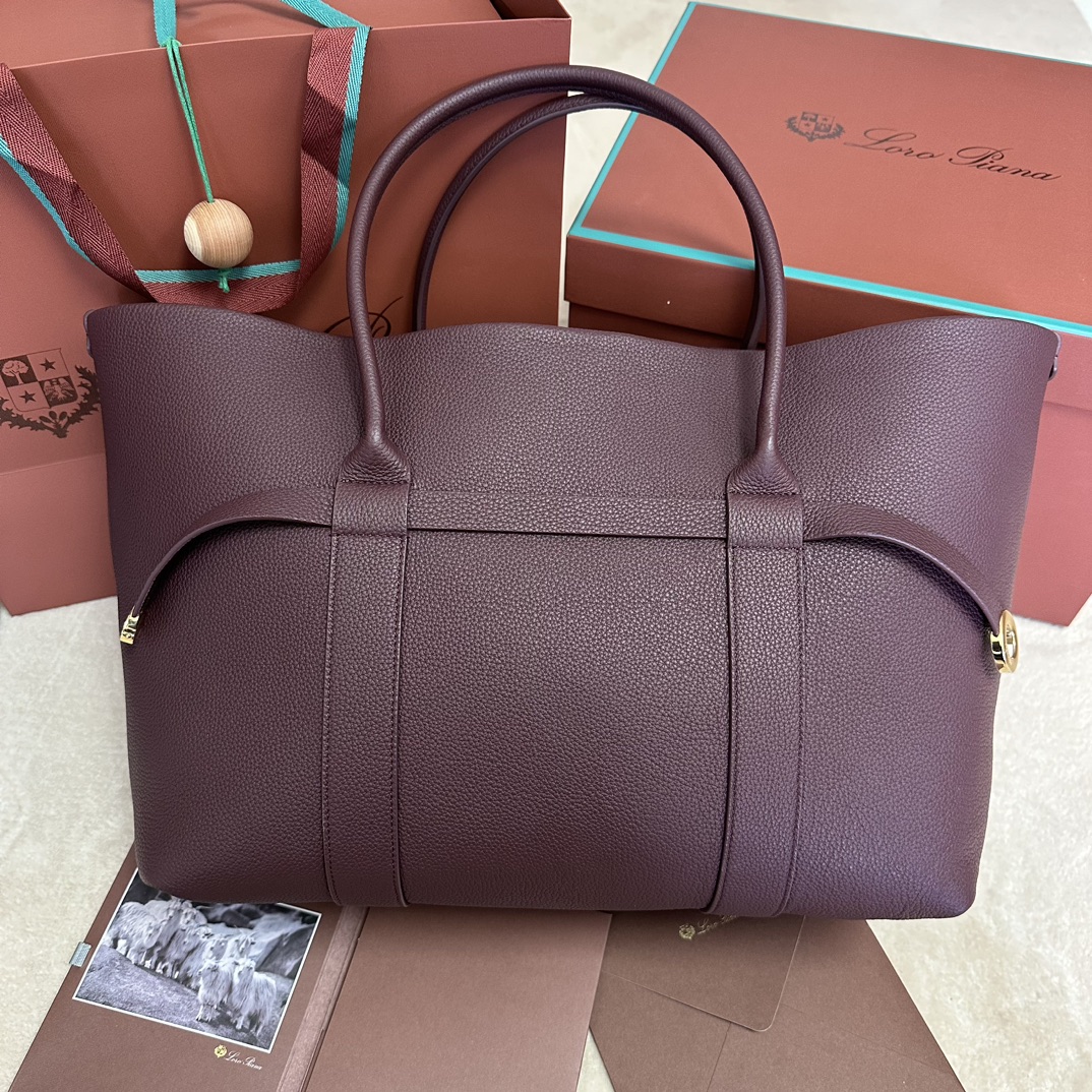 Loro Piana Ghiera Shopper Large Calfskin Azuki Beans/Sun Gold | Loro Piana