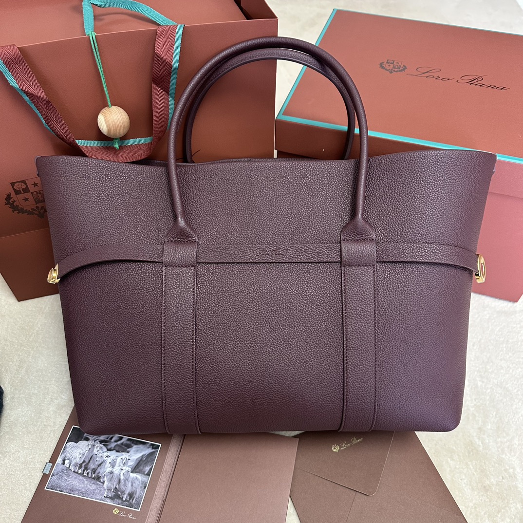 Loro Piana Ghiera Shopper Large Calfskin Azuki Beans/Sun Gold | Loro Piana