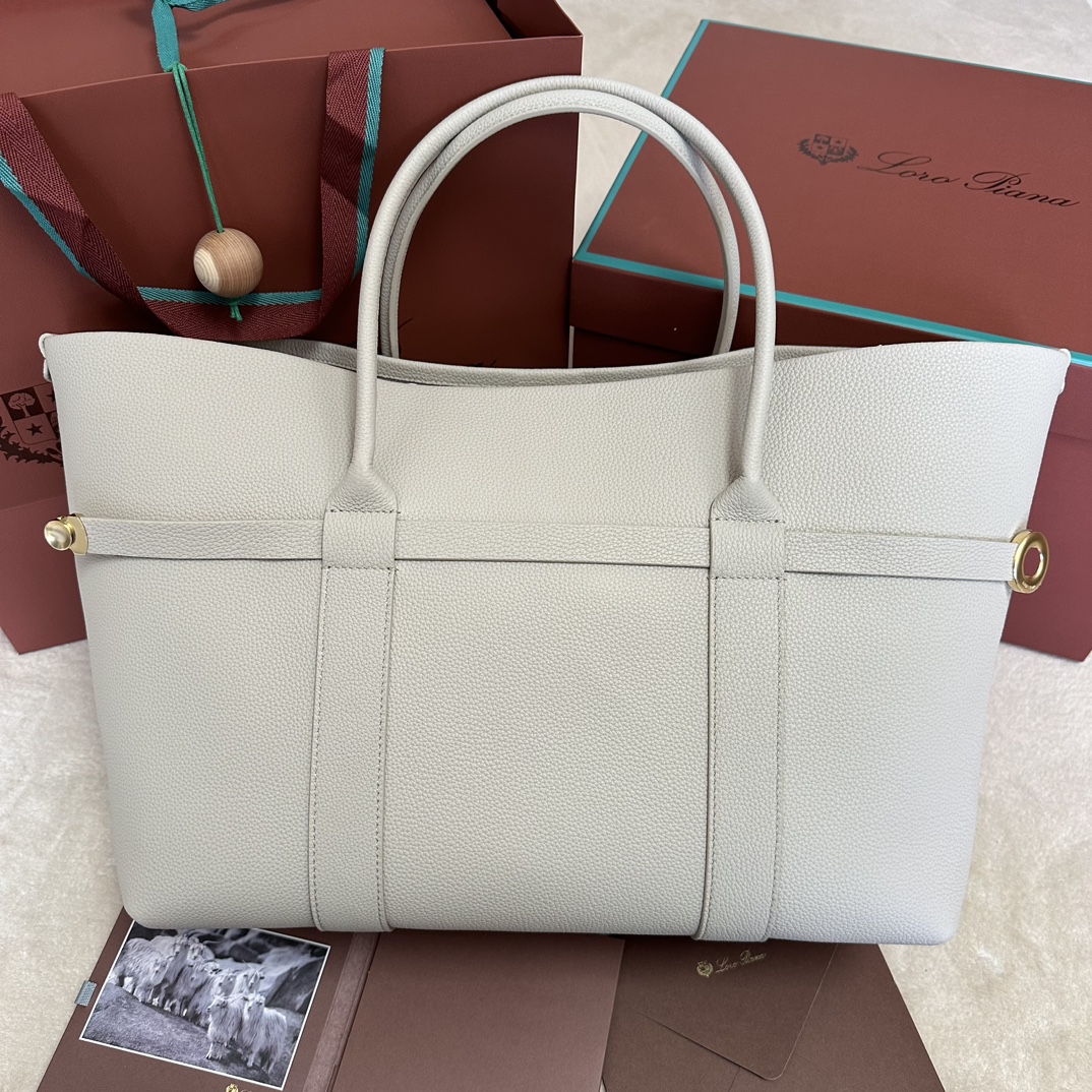 Loro Piana Ghiera Shopper Large Calfskin Light Travertine/Sun Gold |Loro Piana