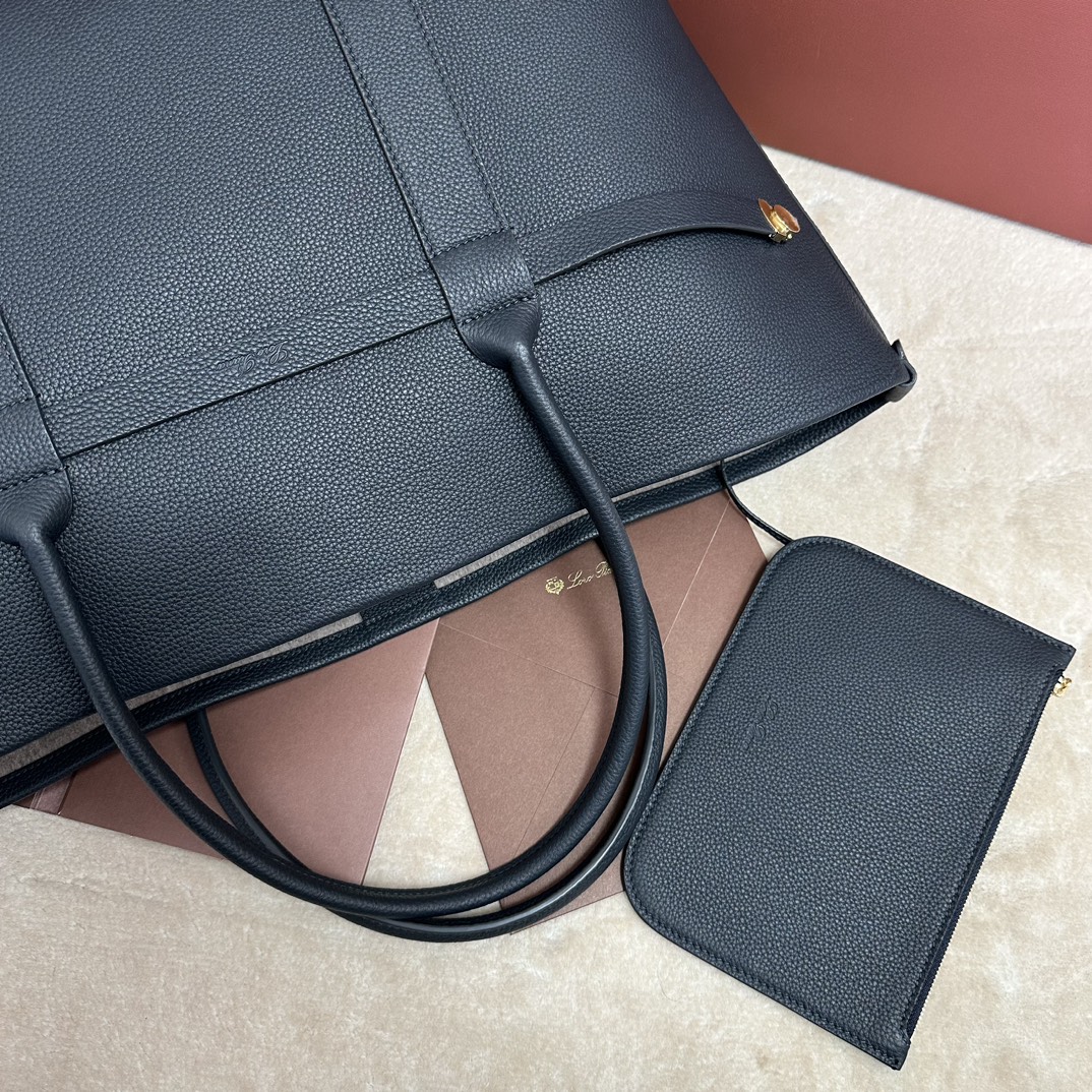 Loro Piana Ghiera Shopper Large Calfskin Blue Navy/Sun Gold | Loro Pian