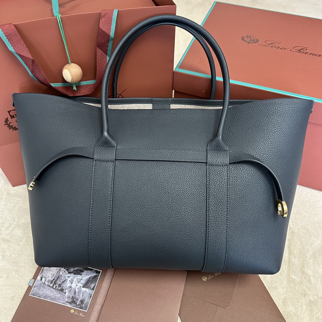 Loro Piana Ghiera Shopper Large Calfskin Blue Navy/Sun Gold | Loro Pian